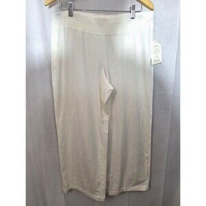 EILEEN FISHER Pants L Organic Cotton Stretch Jersey Wide Leg Cropped White USA
